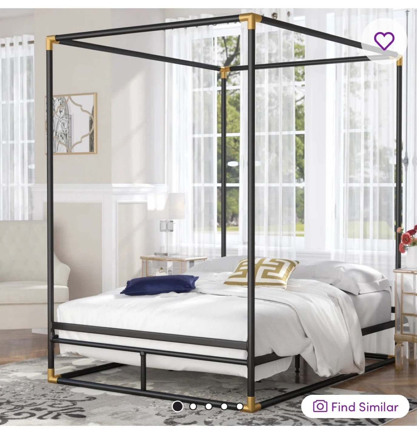 Black Metal/Gold Ends Canopy Bed Frame - photo 2