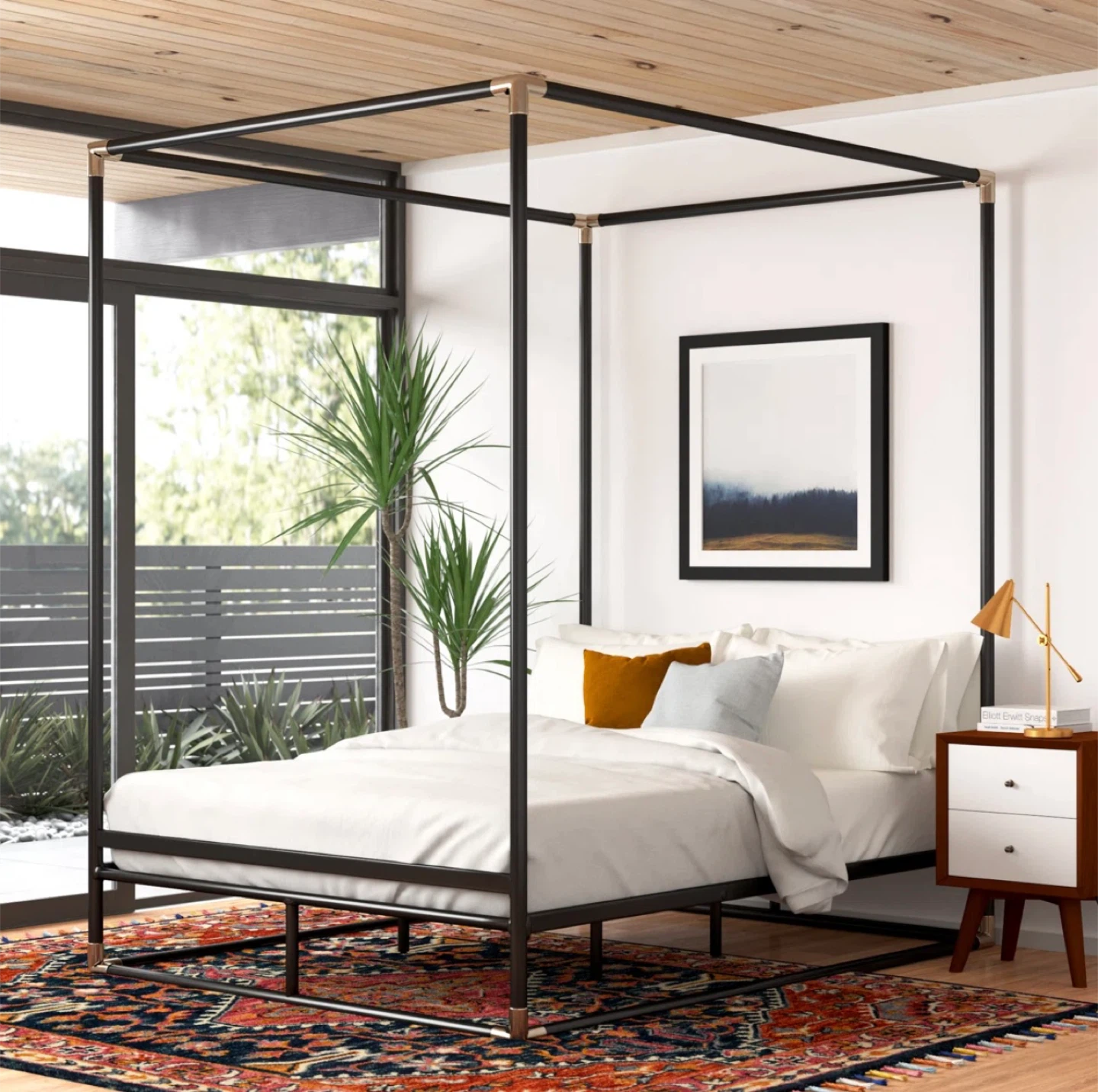 Black Metal/Gold Ends Canopy Bed Frame