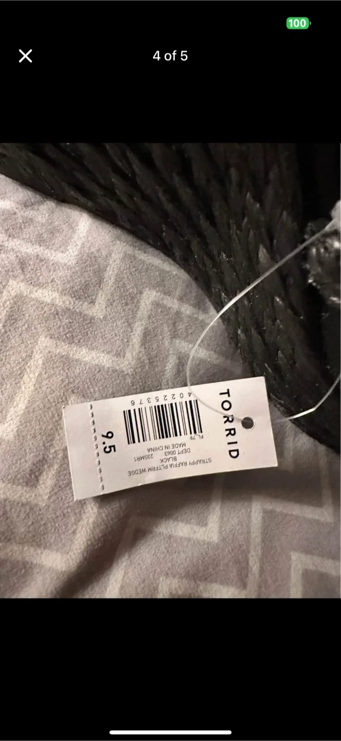 Torrid Black Strappy Raffia Platform Wedge Sandals - Size 9.5 image indicator(4)