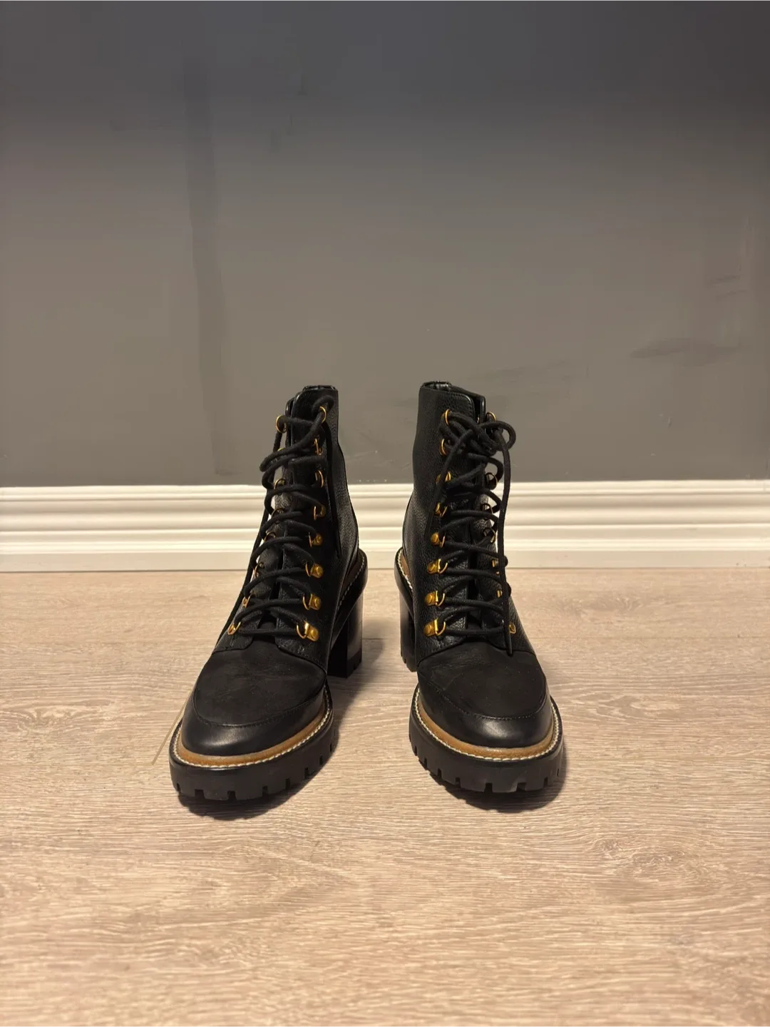 Tory Burch Black Leather Heeled Lug Boots image indicator(6)