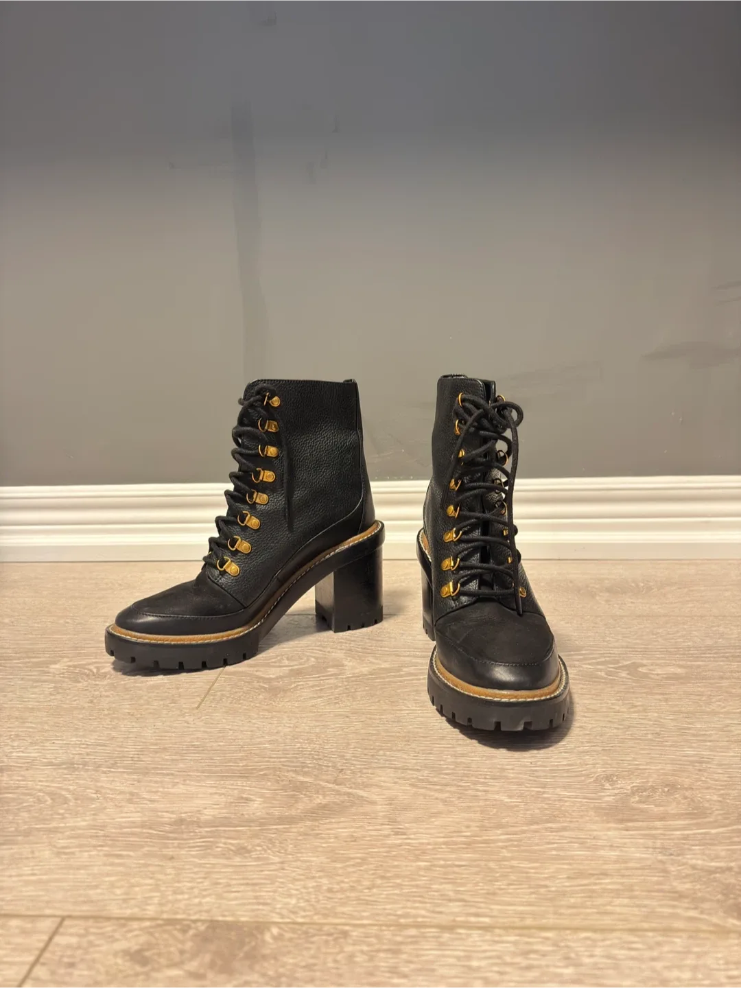 Tory Burch Black Leather Heeled Lug Boots thumbnail