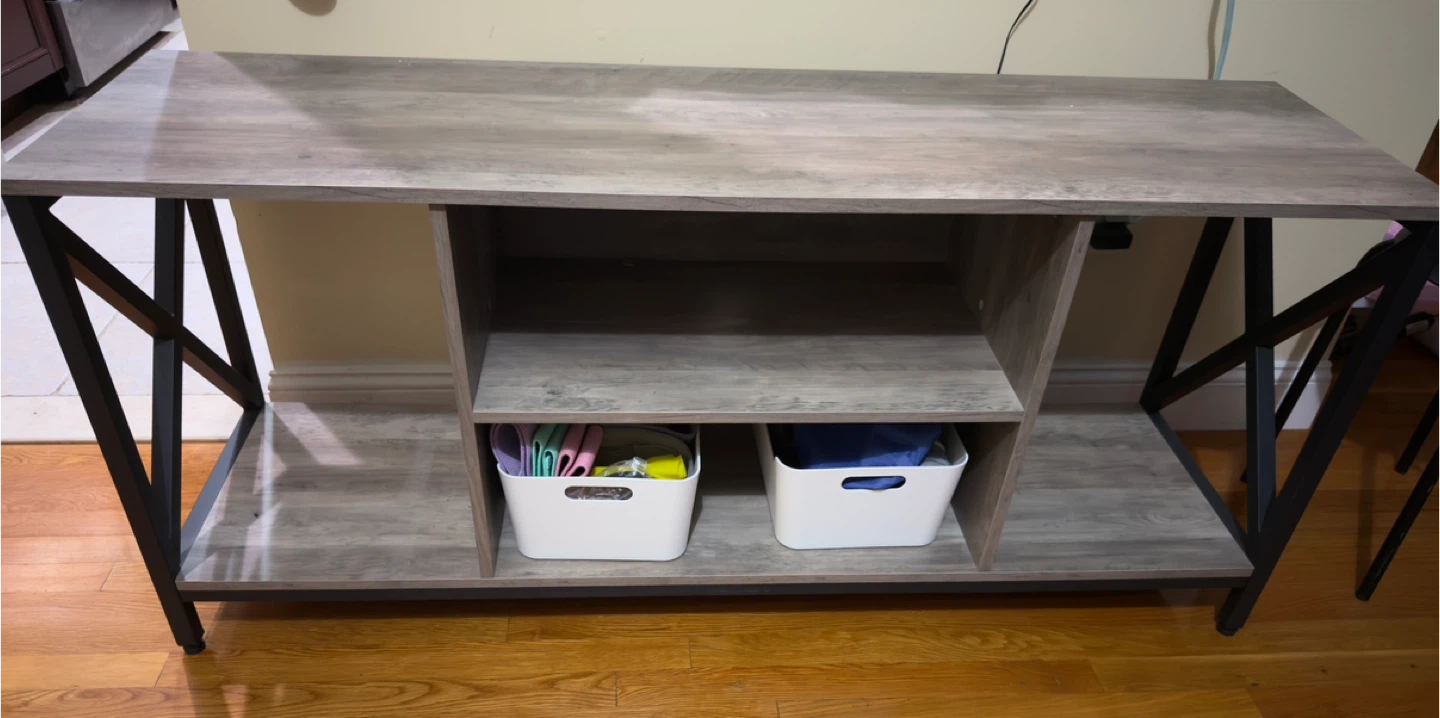 Console Table, gray wood with black metal frame - photo 2