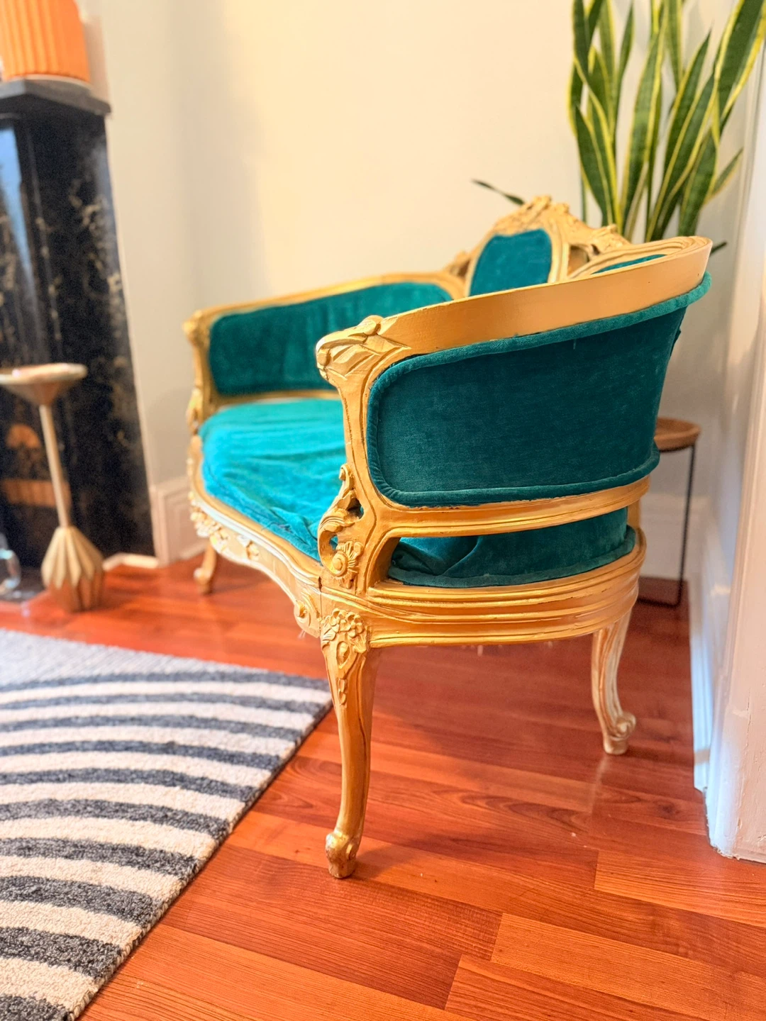 Baroque Teal Velvet Loveseat - photo 2