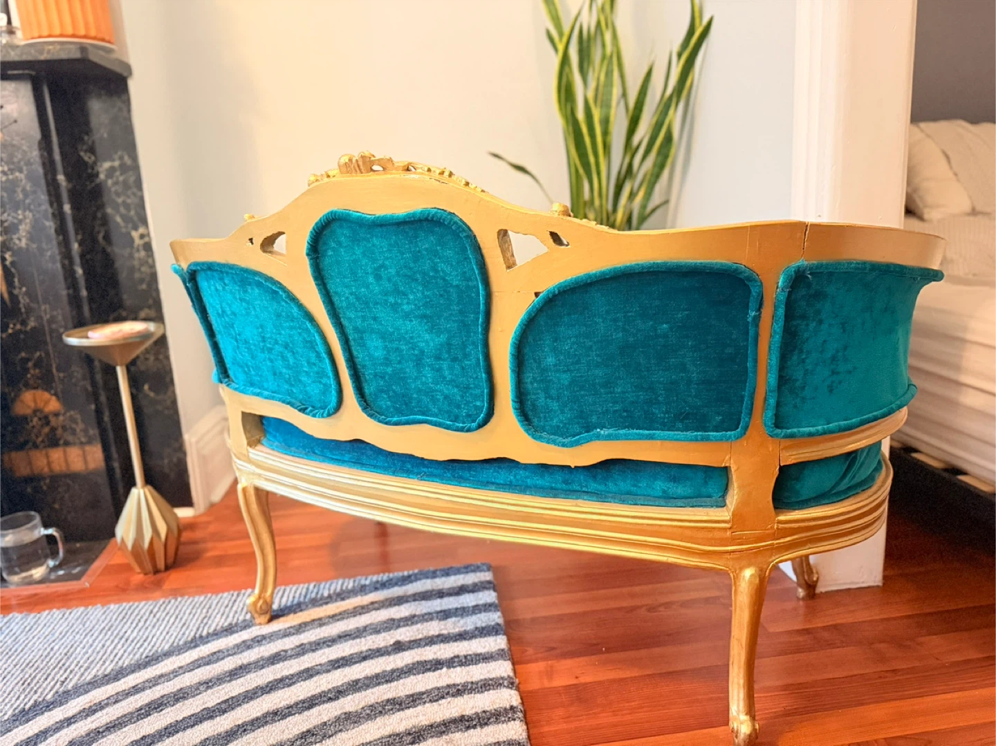 Baroque Teal Velvet Loveseat - photo 3