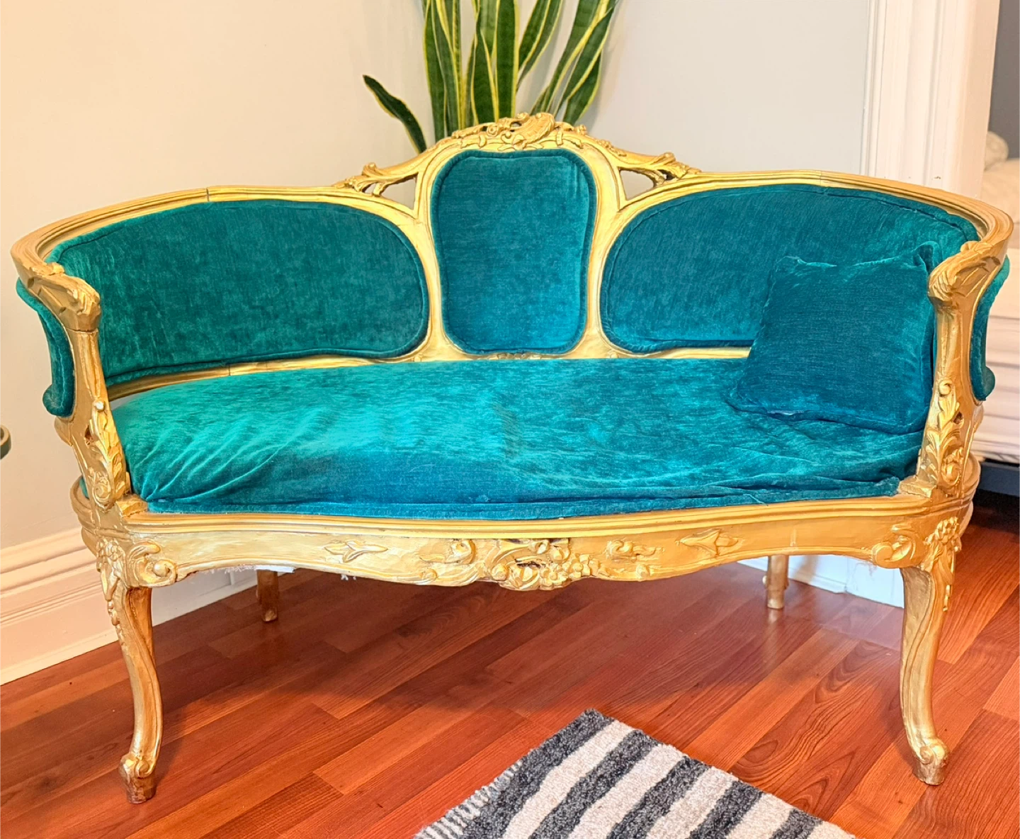 Baroque Teal Velvet Loveseat