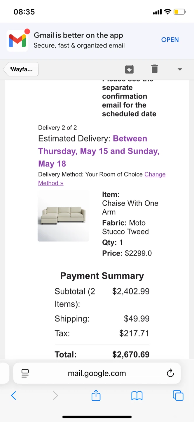 Chaise With One Arm Stucco Tweed Sofa - photo 4