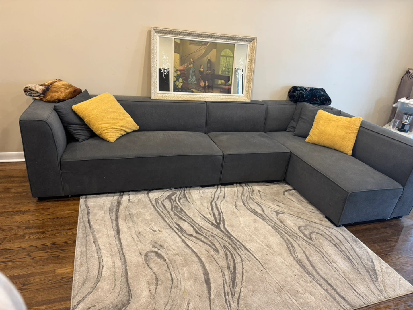 Grey Modular Sectional Sofa and carpet