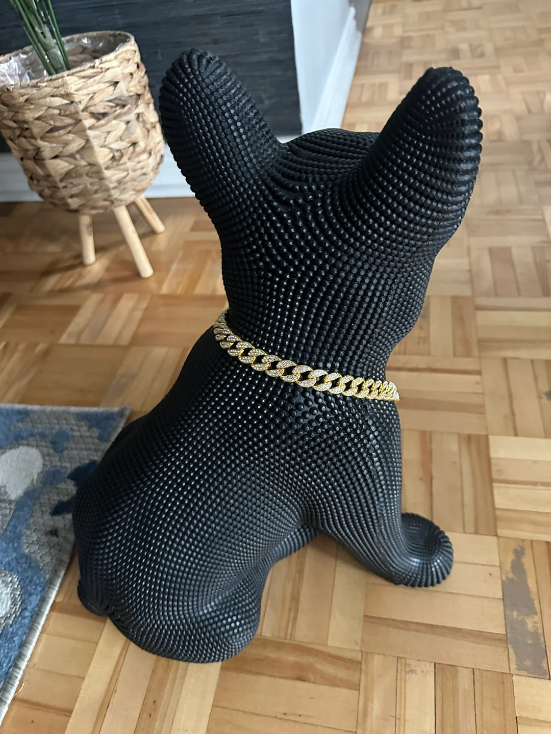 Black French Bulldog Sculpture with Gold Chain - photo 2