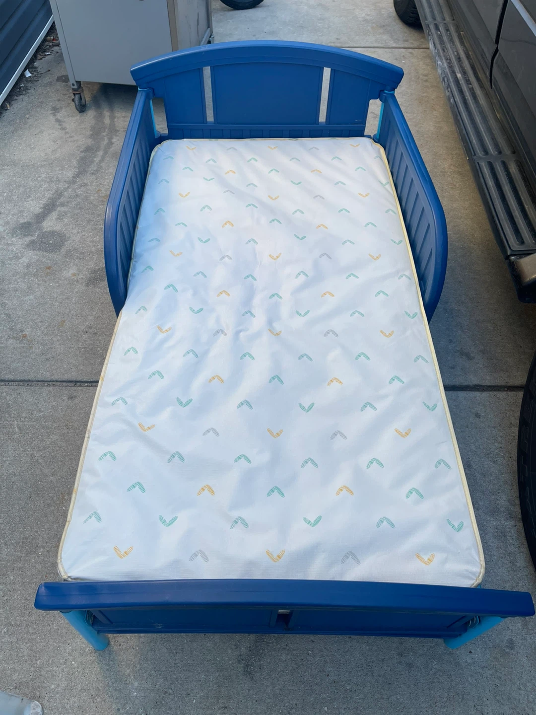 Blue Toddler Bed with Mattress