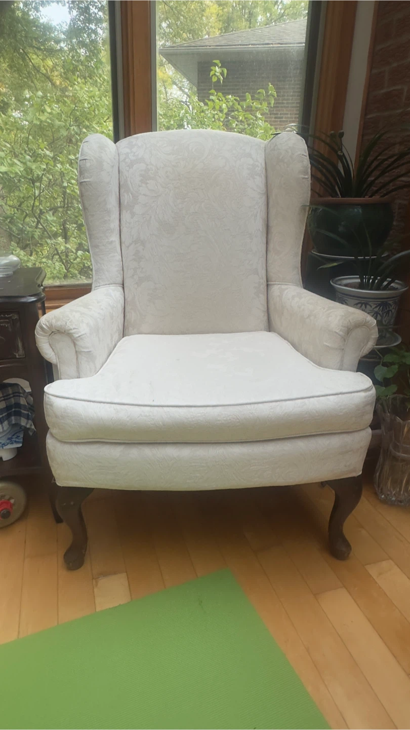 Wingback Armchair - Cream Floral Pattern
