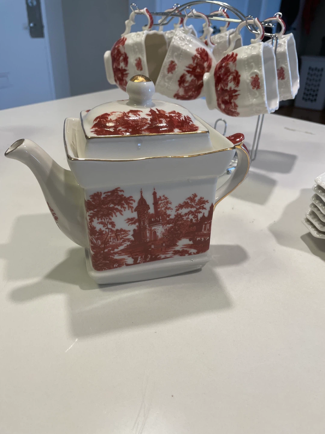 Vintage Tea Set with Teapot, Cups, and Plates - photo 2