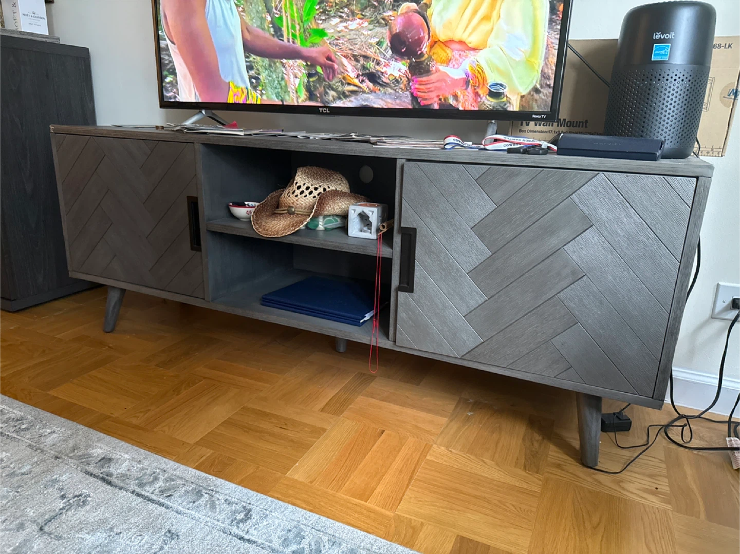 Gray Herringbone TV Stand