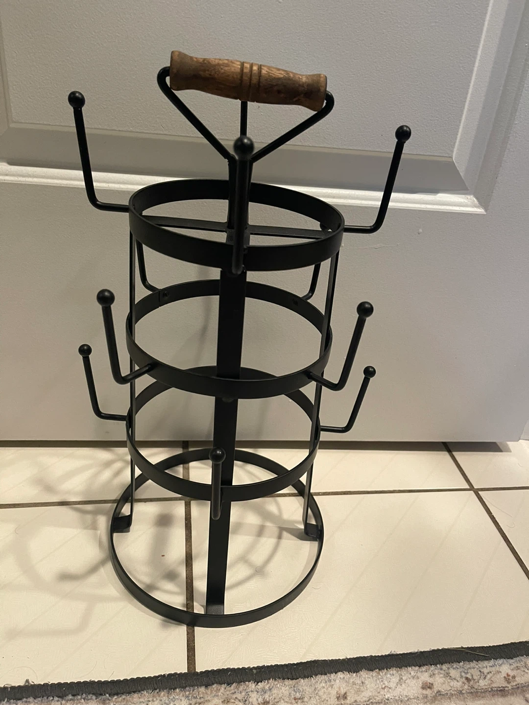 Black Mug Rack with Wooden Handle