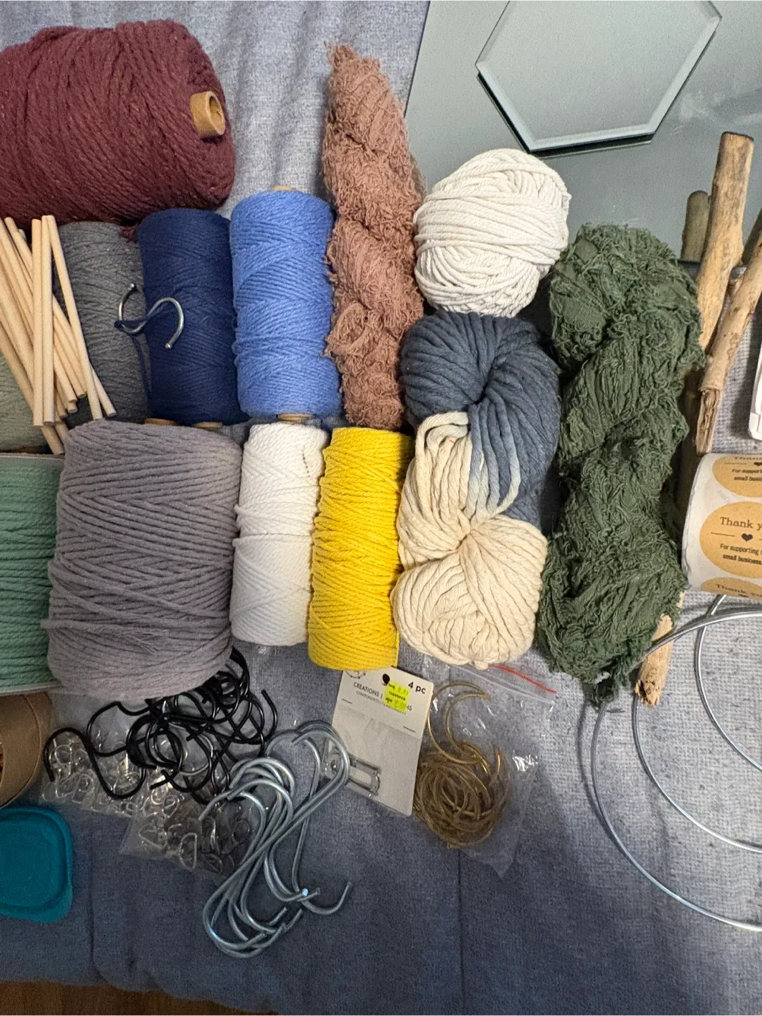 Macrame Crafting Supplies Lot - cord, Beads, Rings image indicator(5)