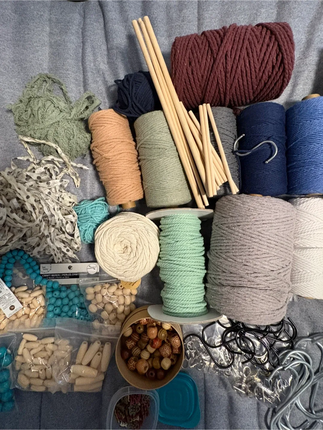 Macrame Crafting Supplies Lot - cord, Beads, Rings image indicator(4)