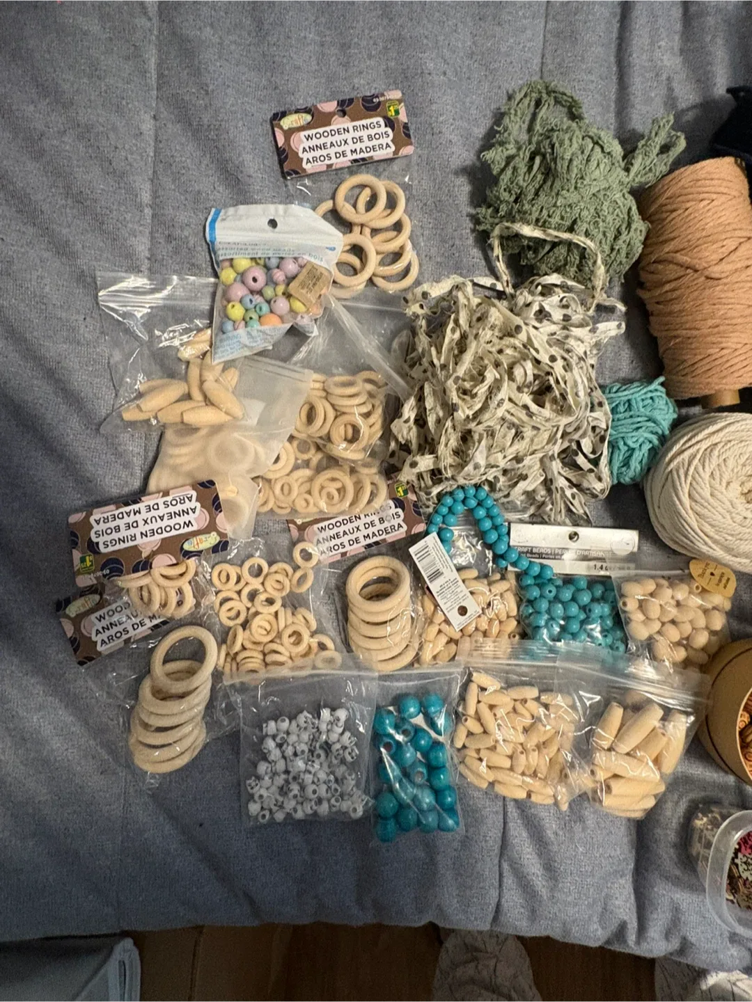 Macrame Crafting Supplies Lot - cord, Beads, Rings image indicator(2)