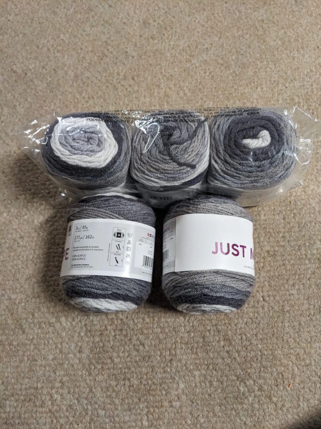 Lion Brand Just My Stripe Yarn - black white and gray 🥕