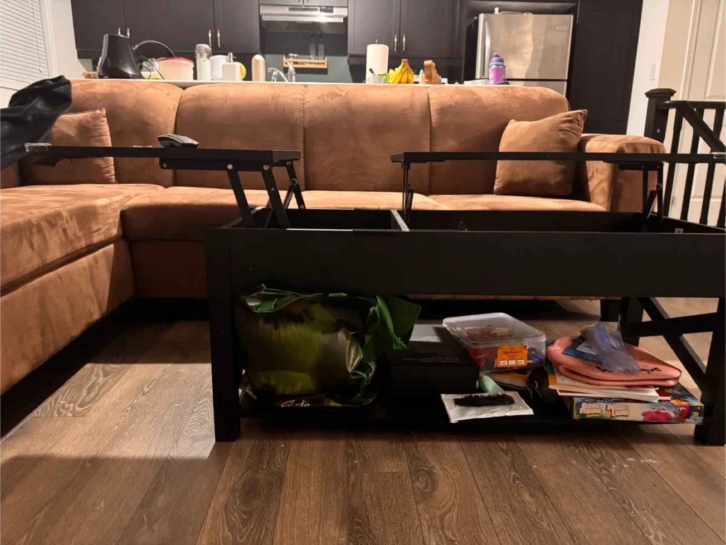 Brown Sectional Sofa & Center table with storage image indicator(3)