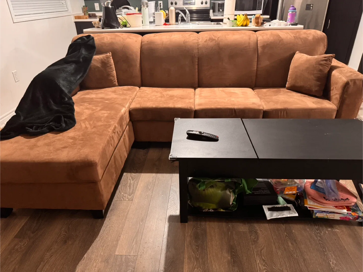 Brown Sectional Sofa & Center table with storage image indicator(5)