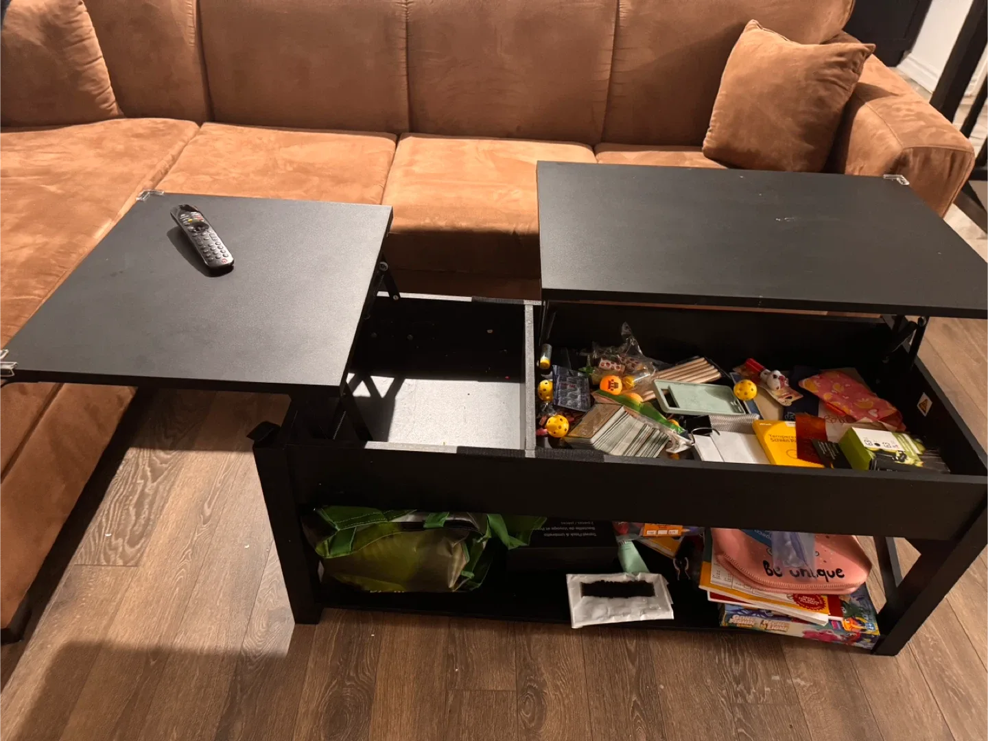 Brown Sectional Sofa & Center table with storage image indicator(9)