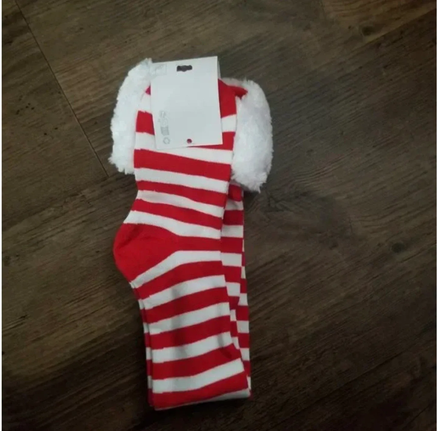 Claire's Red & White Striped Fuzzy Cuff Socks - New