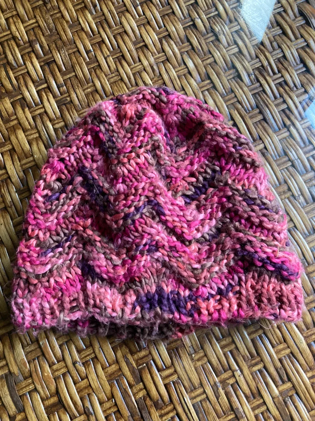 Handmade Knit Beanie - Pink & Purple thumbnail