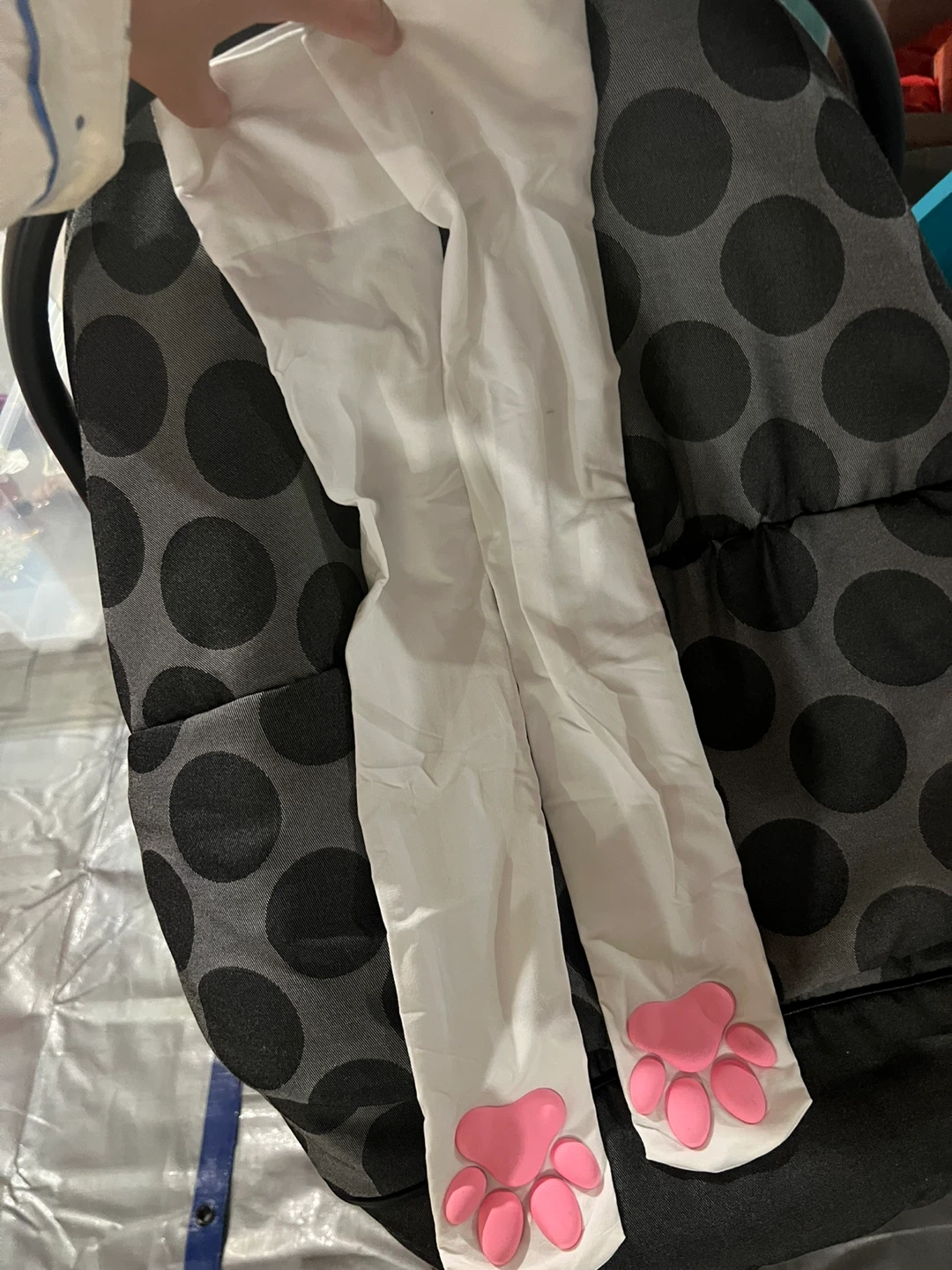 White socks with pink paw prints
