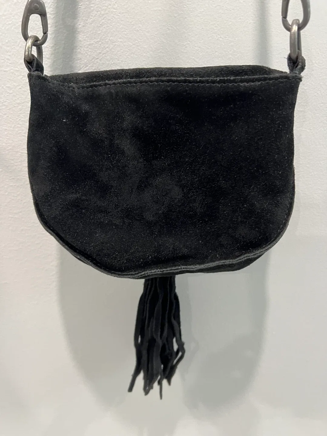 Black Suede Crossbody Bag with Tassel image indicator(2)