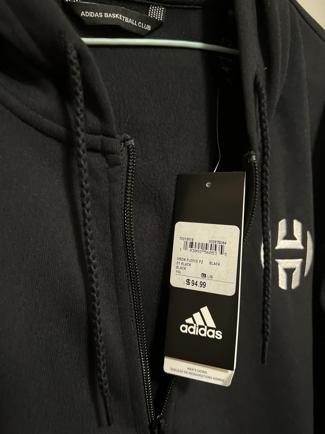 Adidas Harden Fleece Full-Zip Hoodie - Black, L - photo 2