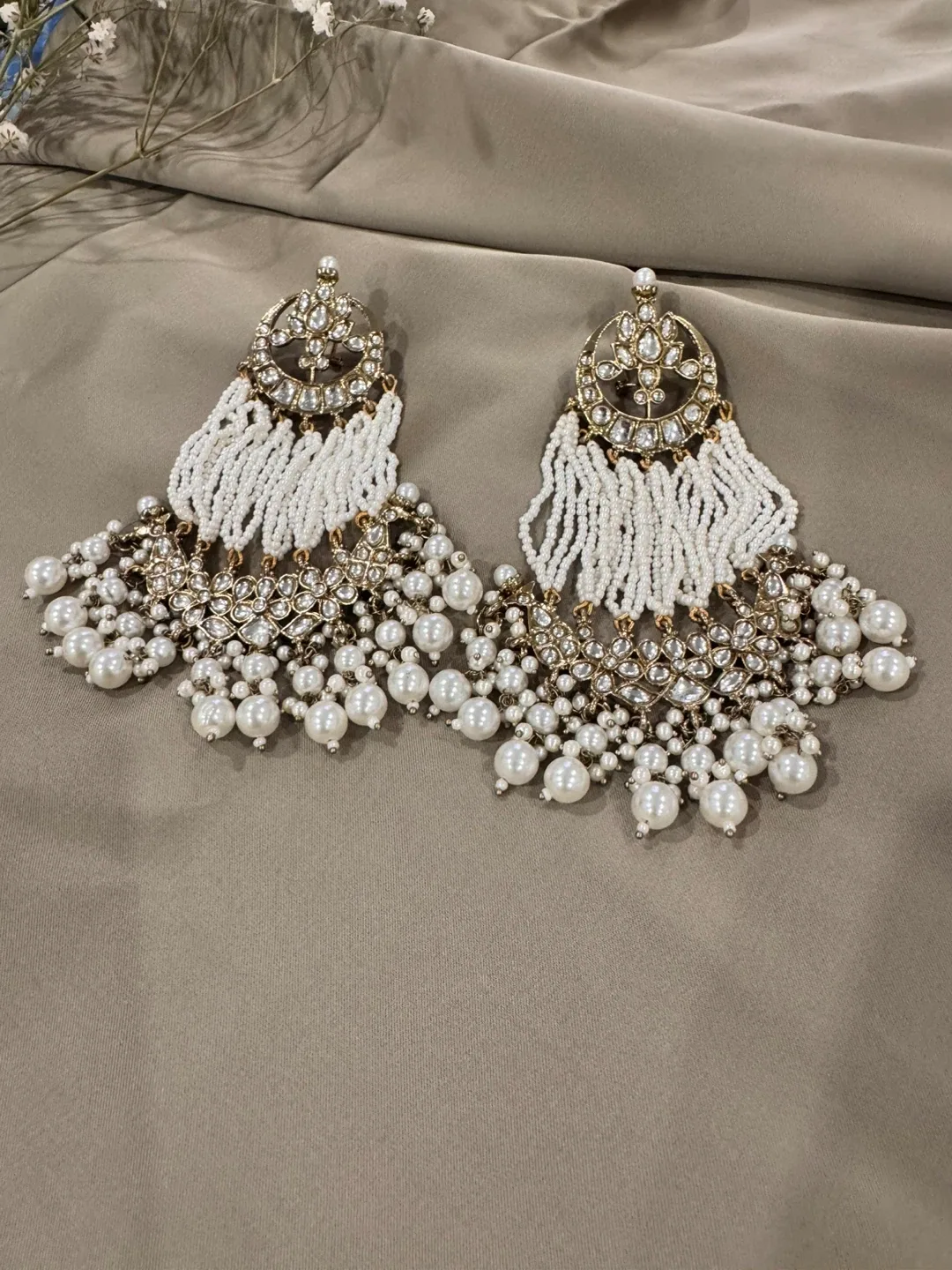 Elegant Pearl and White Bead Dangle Earrings image indicator(2)