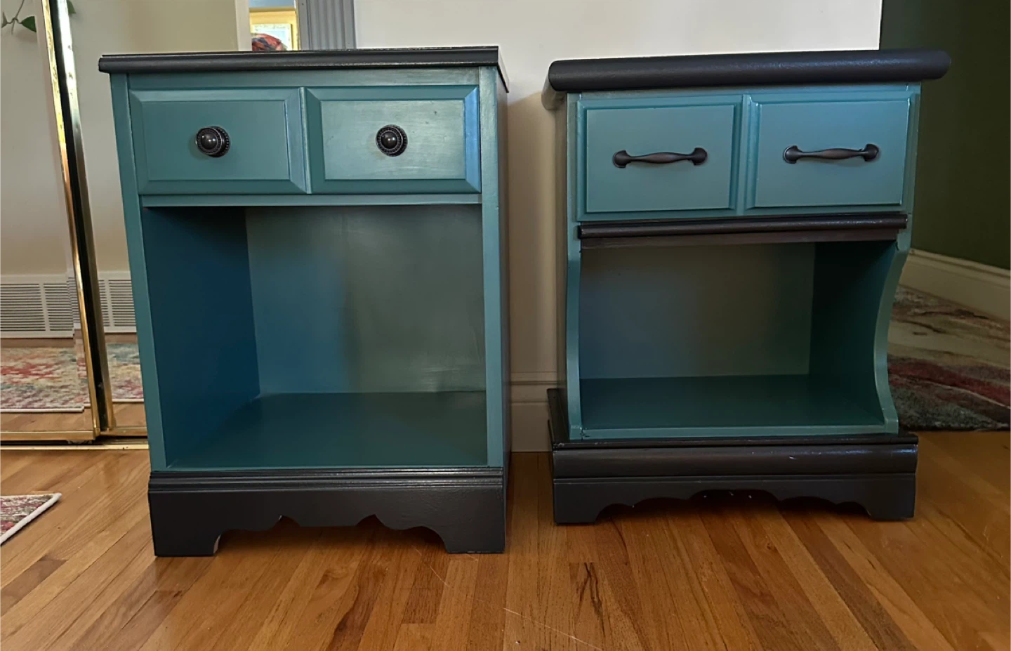Teal & Black Painted Bedside Tables - Set of 2