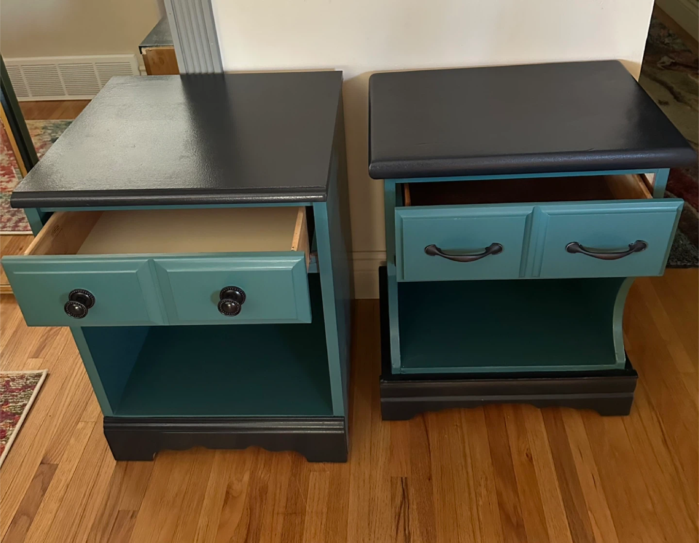 Teal & Black Painted Bedside Tables - Set of 2 - photo 3