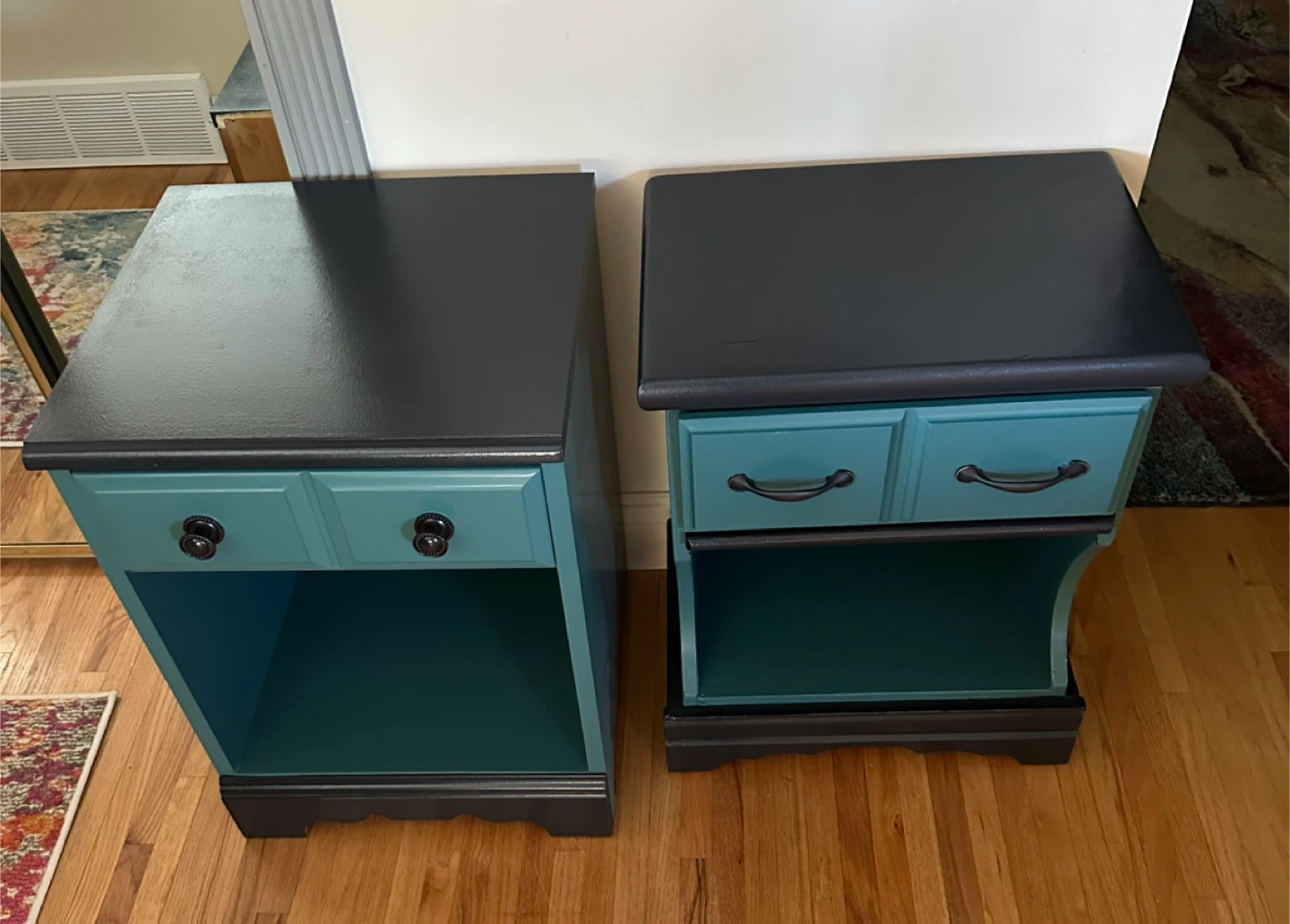Teal & Black Painted Bedside Tables - Set of 2 - photo 2