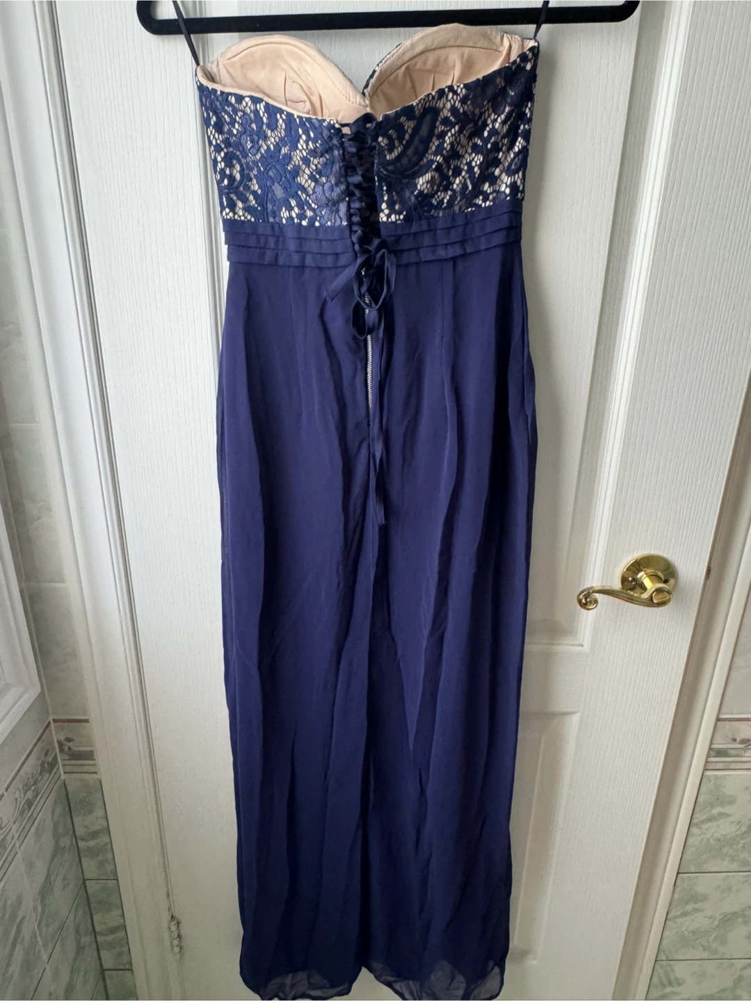 Strapless Navy Blue Lace Dress - 4 - photo 3