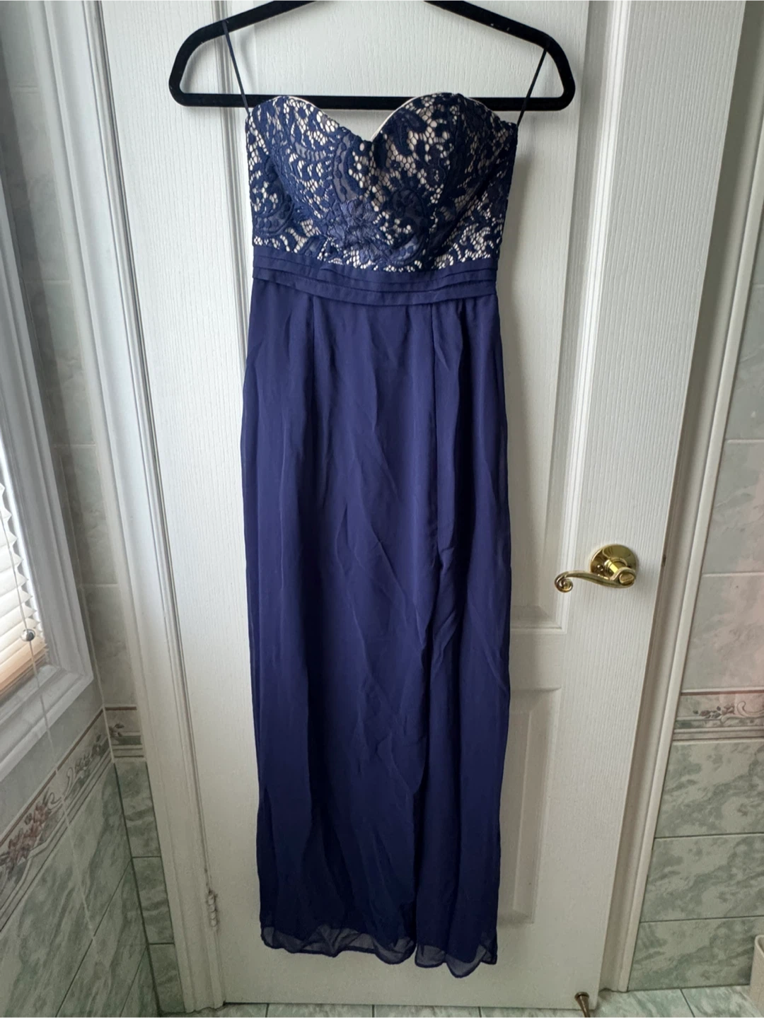 Strapless Navy Blue Lace Dress - 4