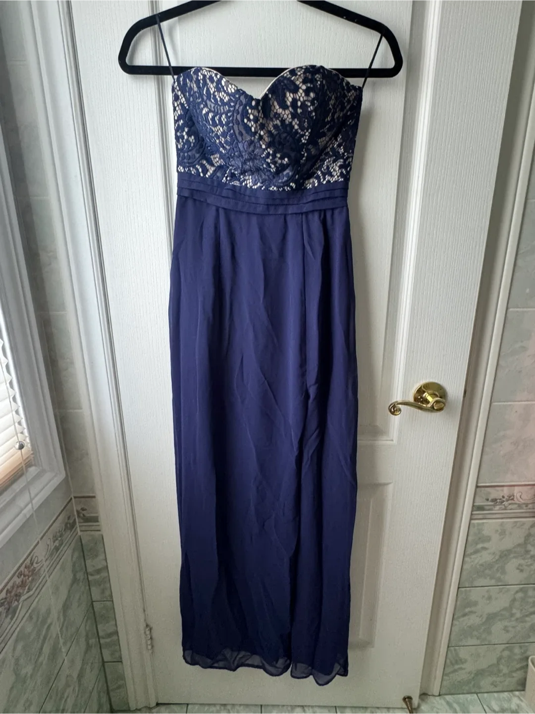 Strapless Navy Blue Lace Dress - 4 thumbnail