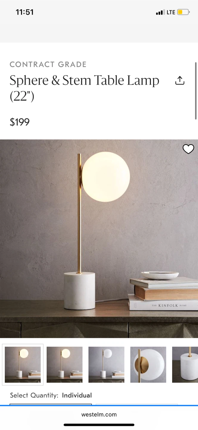 West Elm Sphere & Stem Table Lamp (22")