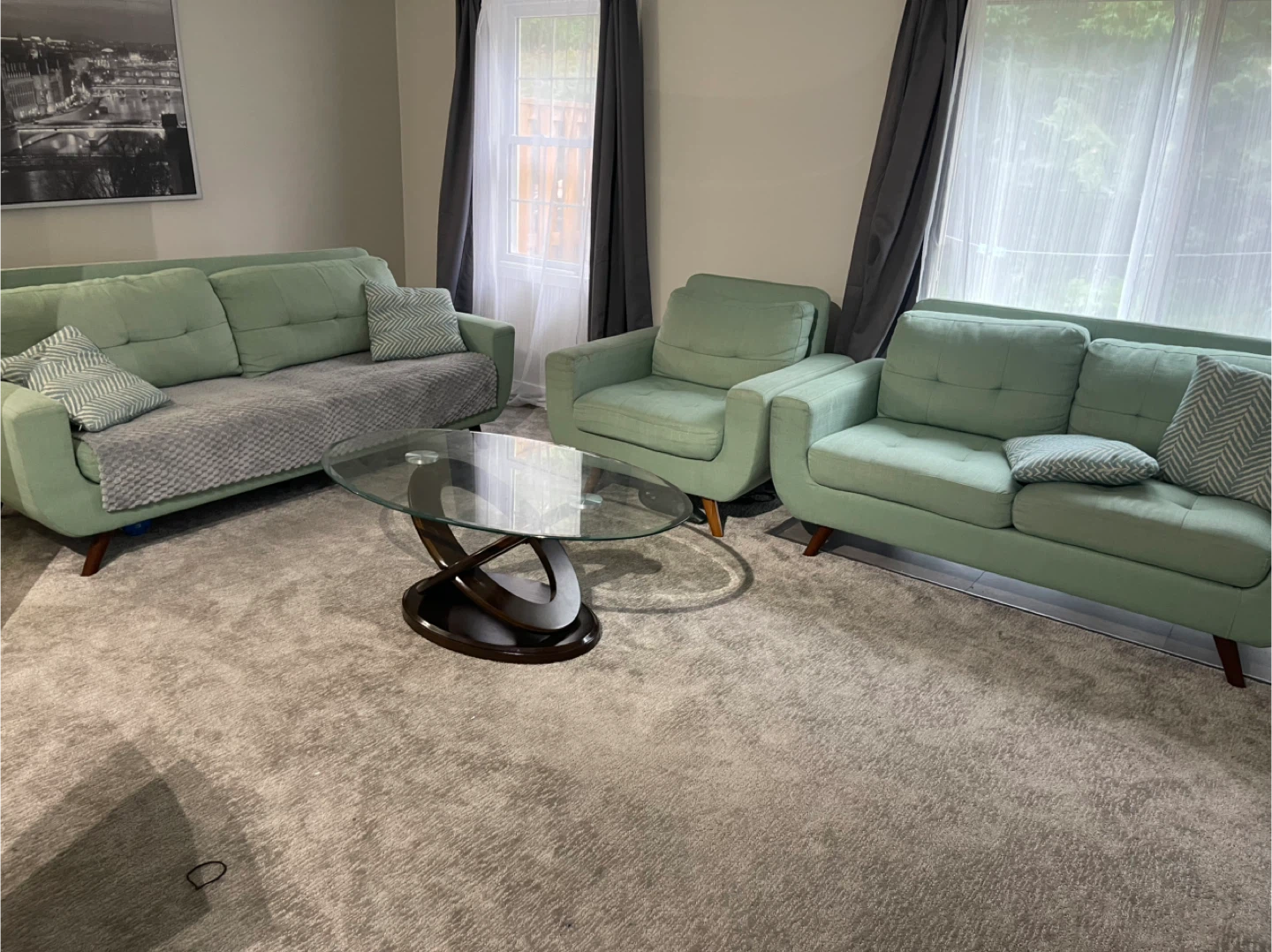 Mint Green Sofa Set - Couch and Loveseat