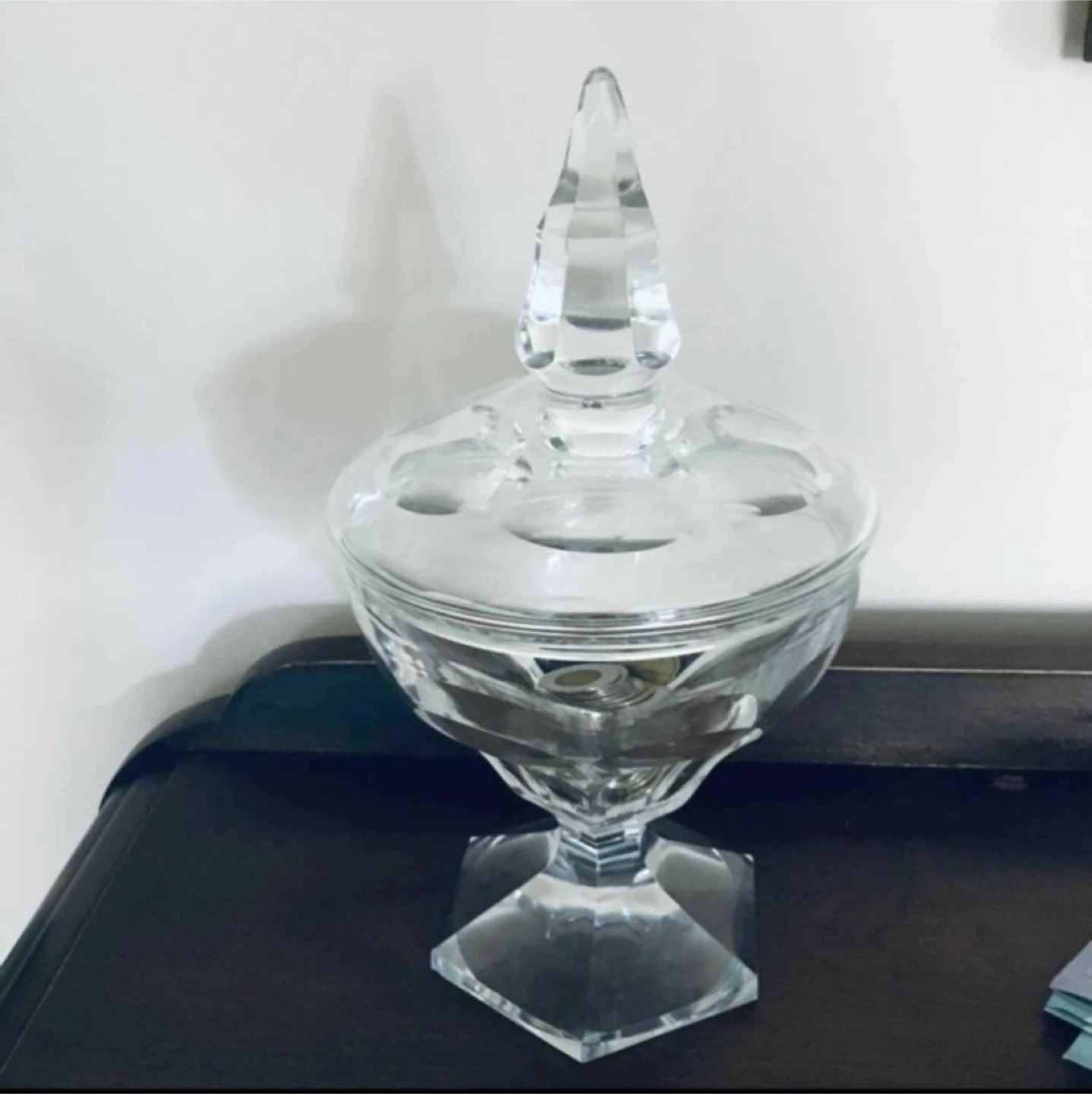Val St Lambert Belgium vintage 1950s Crystal Candy Dish with Lid