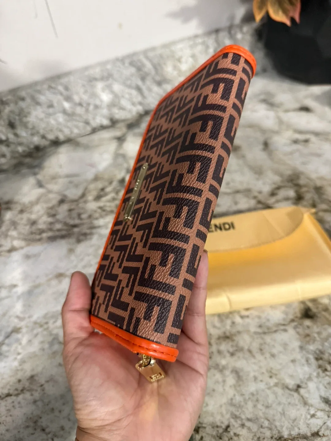 New Fendi Orange Wallet check more pictures image indicator(9)