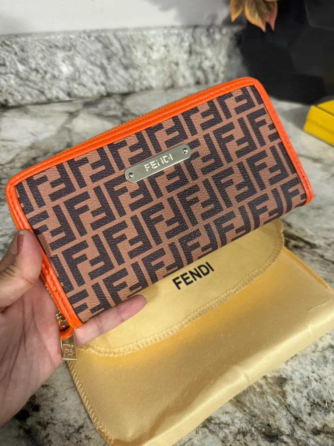 New Fendi Orange Wallet check more pictures image indicator(10)