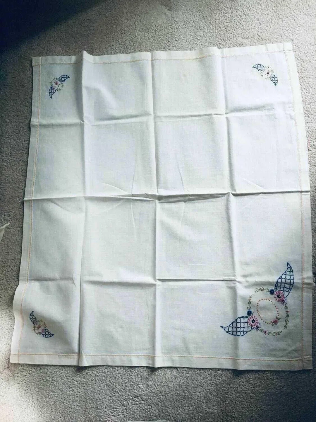 FIVE antique Embroidered Tablecloths Linen & cotton image indicator(3)