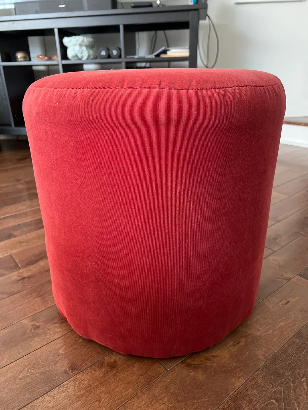 Red Round corduroy Ottoman Footstool