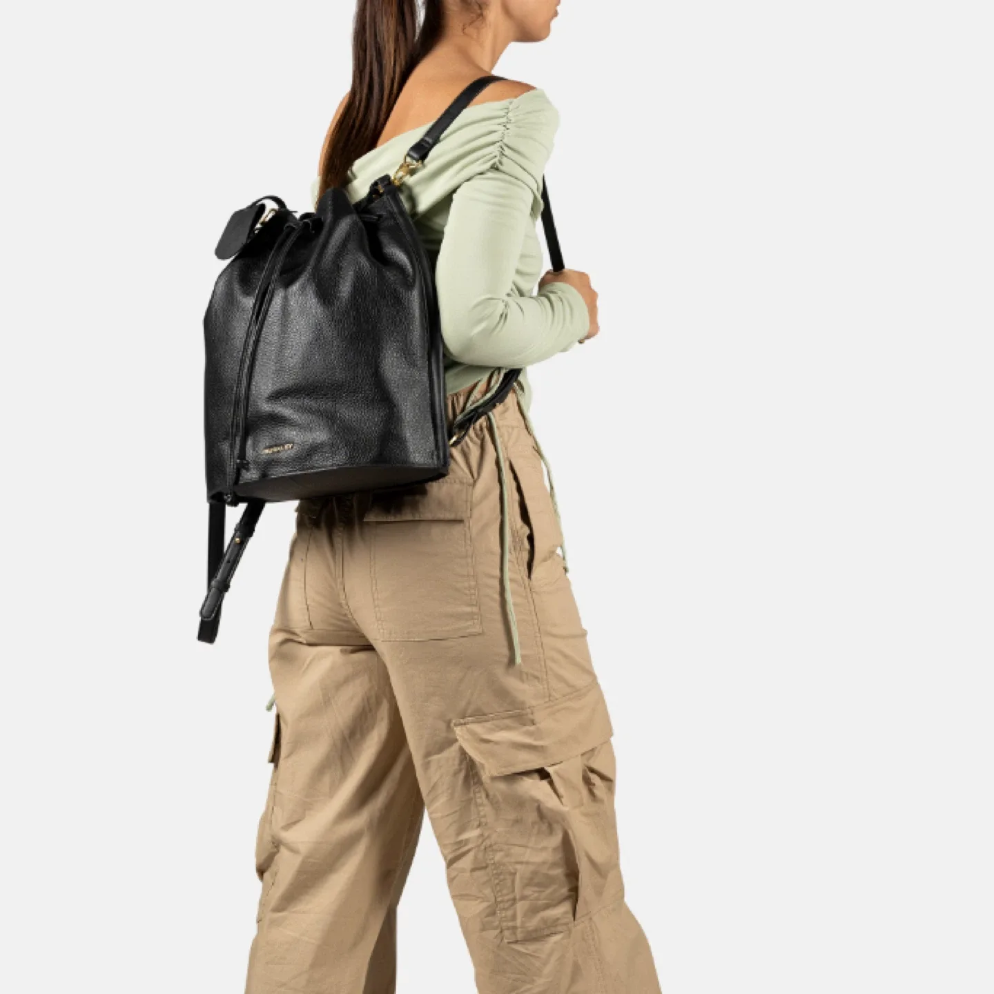 BURKELY real leather black pebble drawstring two-way bag image indicator(2)