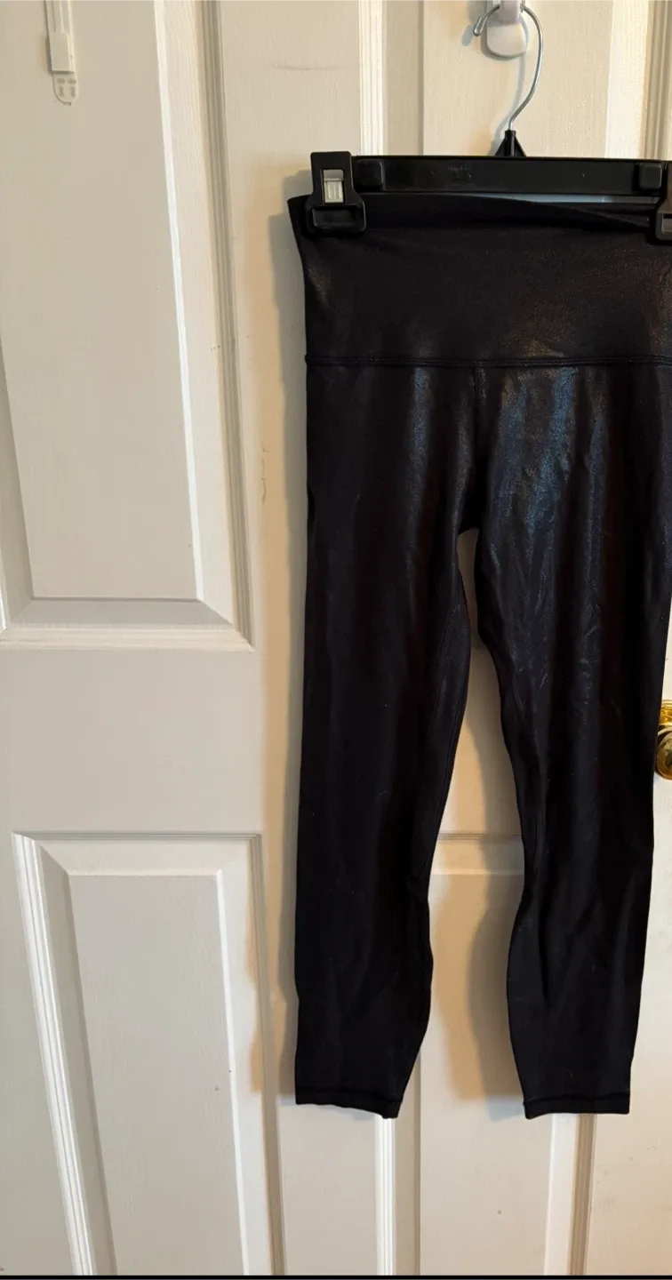 Lululemon Black Leggings foil leggings size 4 tight 25 thumbnail