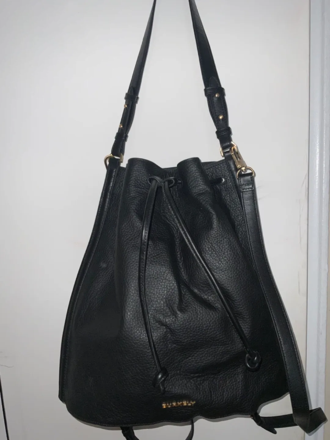 BURKELY real leather black pebble drawstring two-way bag image indicator(5)