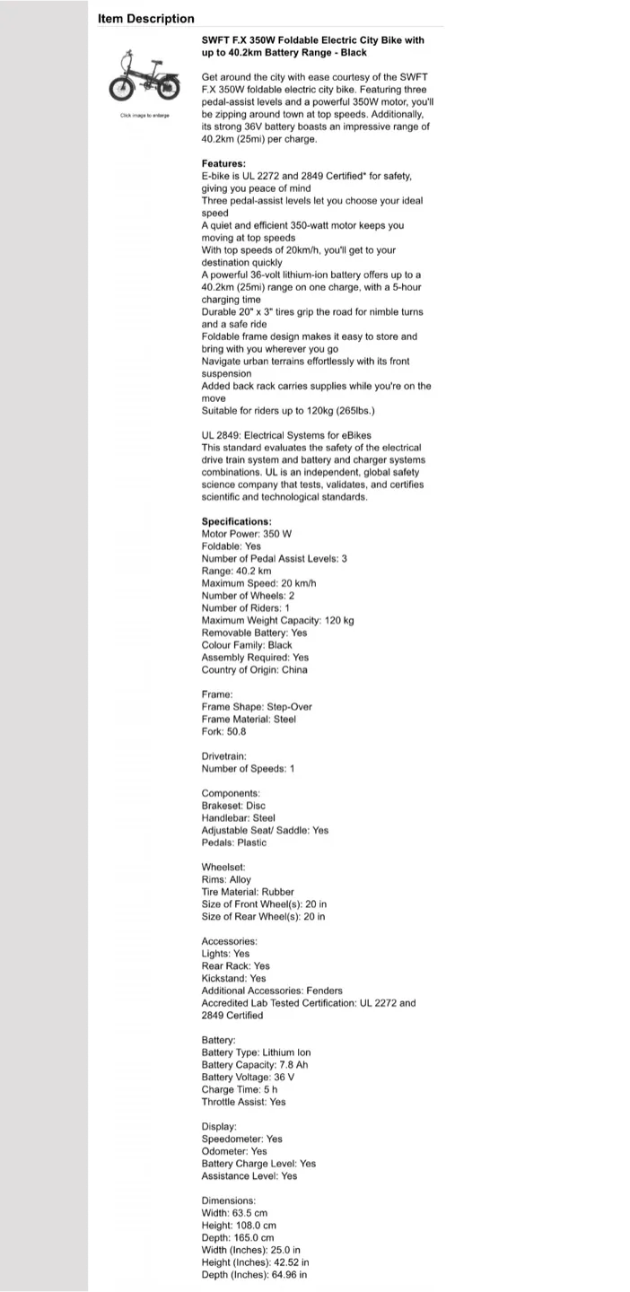 NEW! SWFT F.X 350W Foldable City EBike 40km Range MSRP $903 image indicator(8)