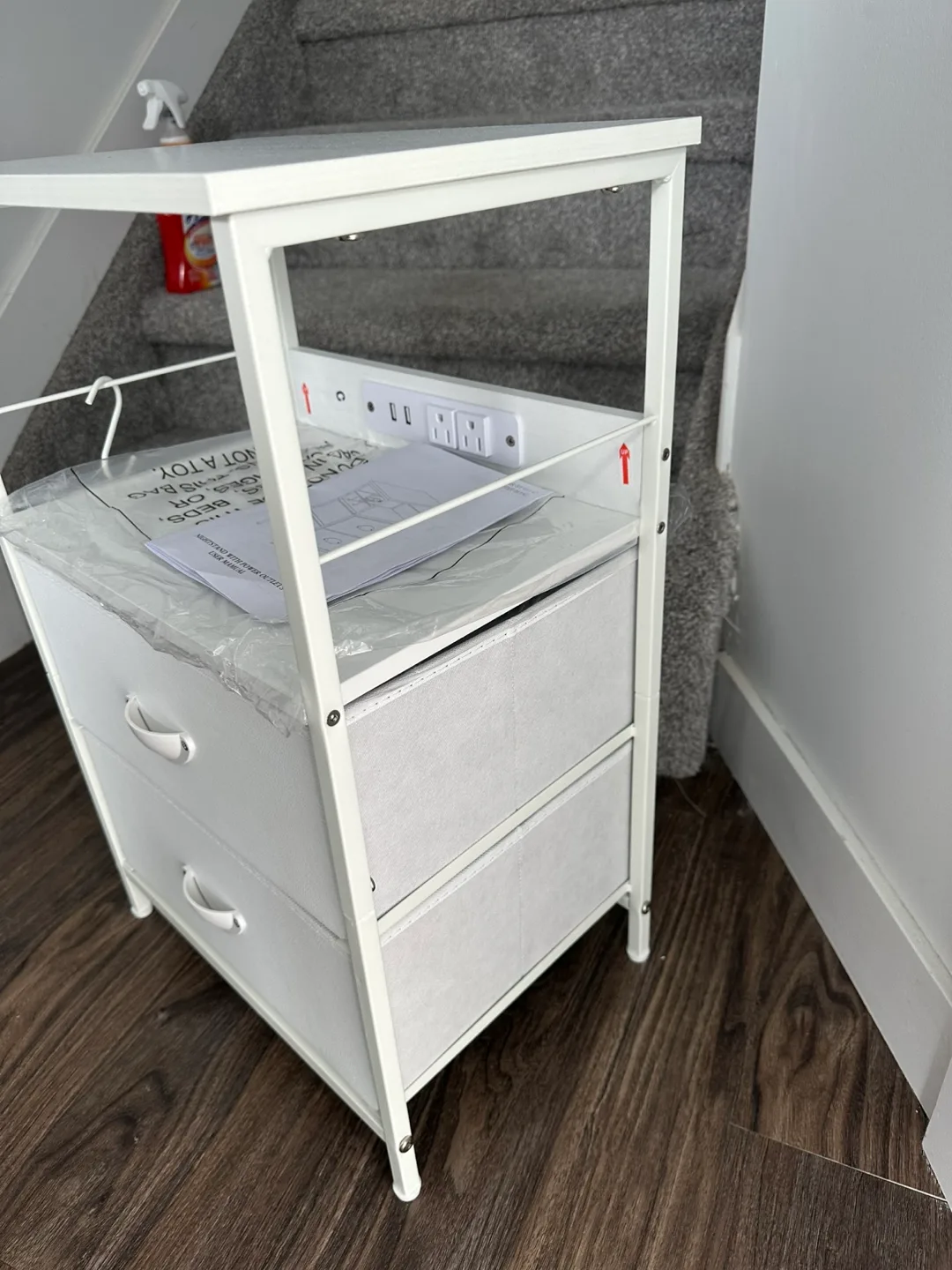 Brand New White Nightstand with Charging Station, 2 Drawers image indicator(3)