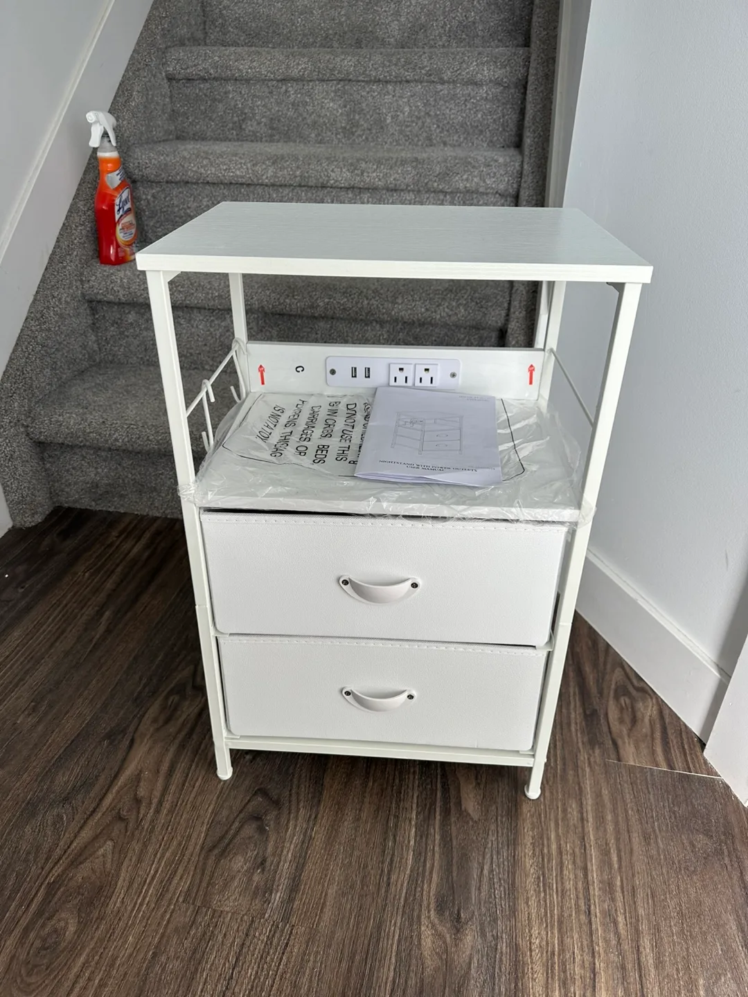 Brand New White Nightstand with Charging Station, 2 Drawers thumbnail