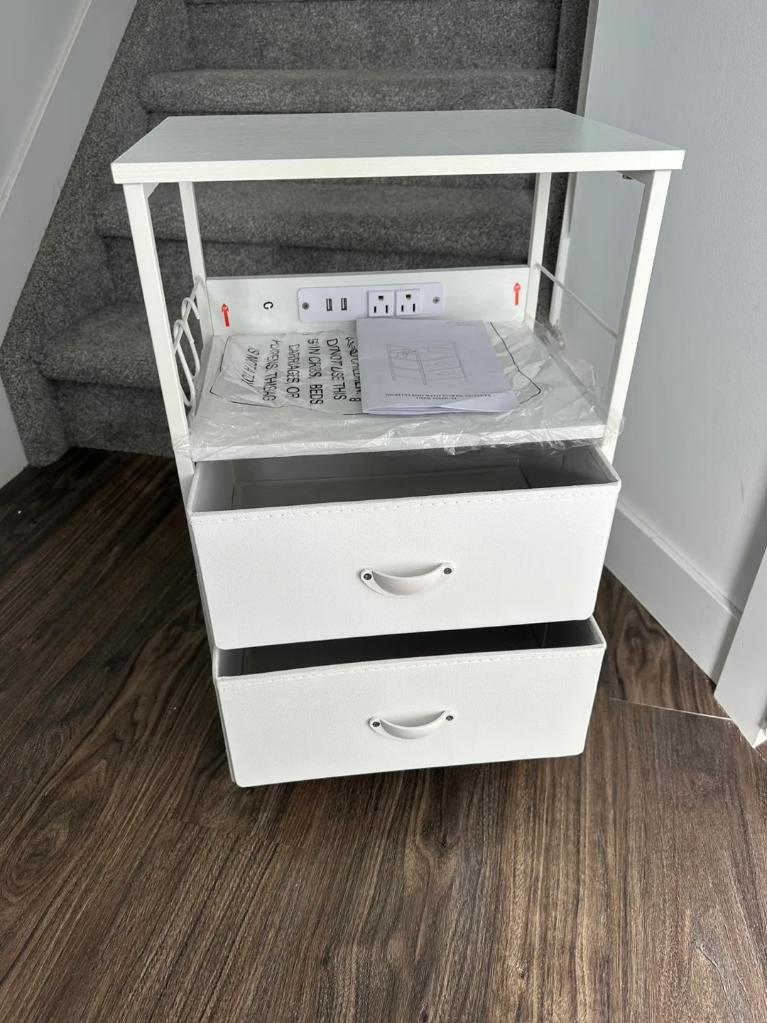 Brand New White Nightstand with Charging Station, 2 Drawers image indicator(6)